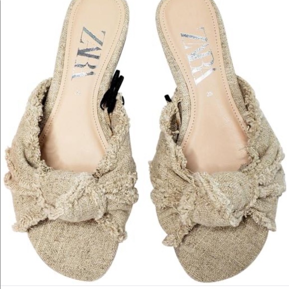 Zara Fringe Knot Flat Sandal Size 39